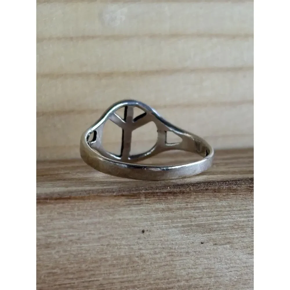 Boho 925 Sterling Silver Peace Sign Ring Band Size 6.5